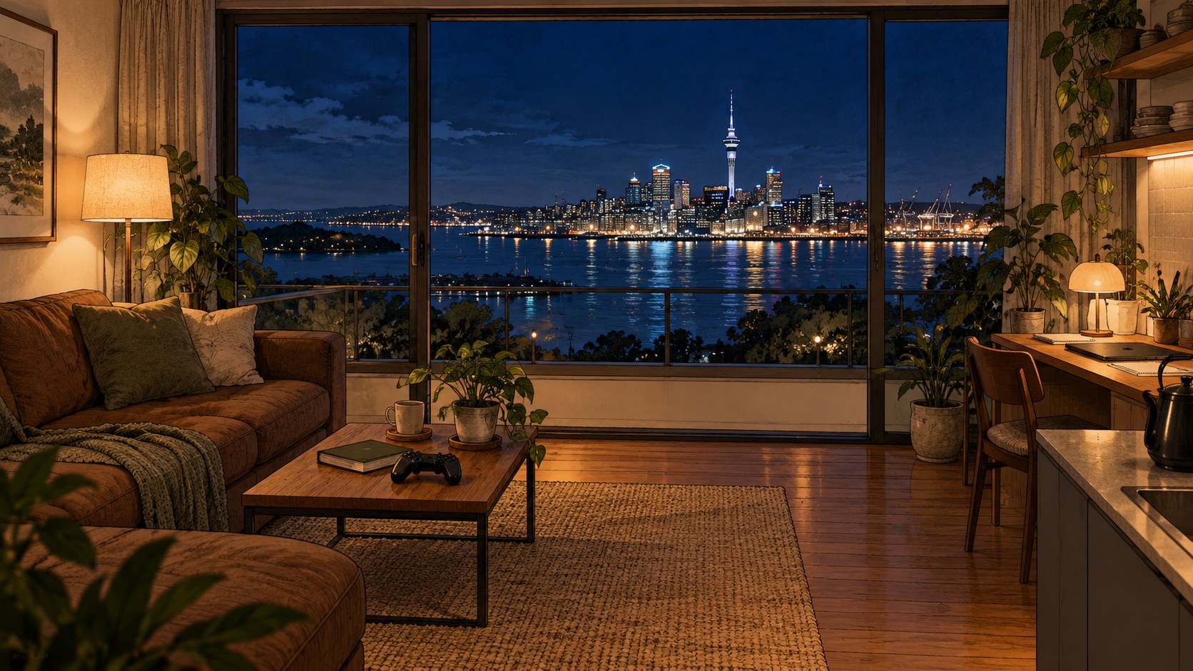 An illustrated evening setting from Room for Becoming